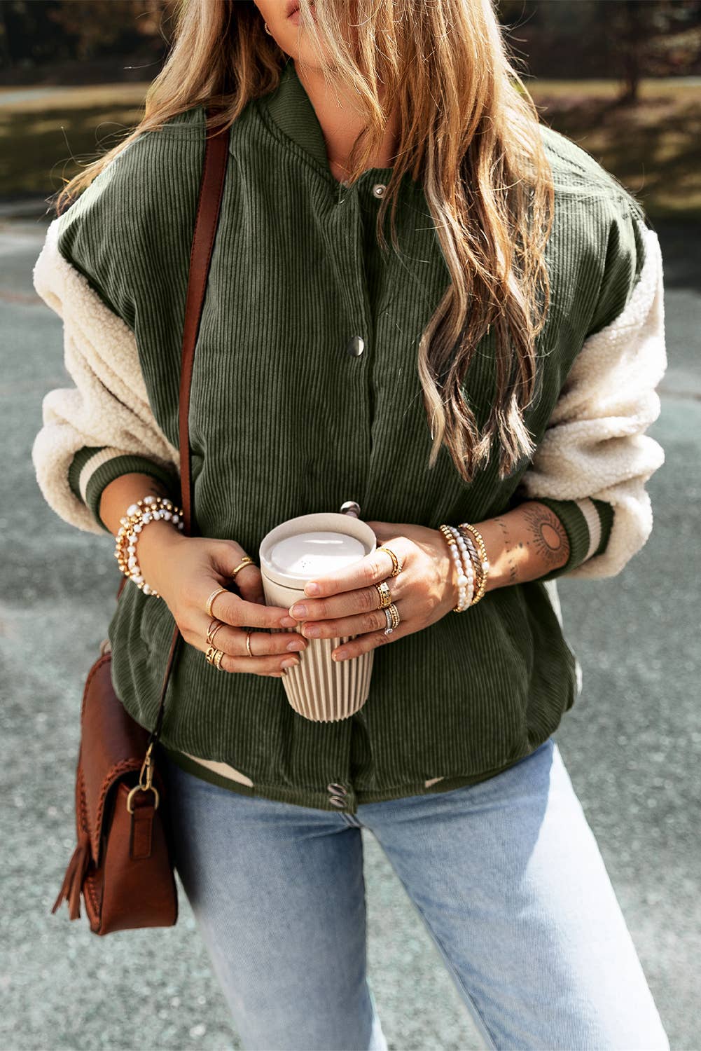 Corduroy Fleece Buttoned Bomber Jacket | S-XL