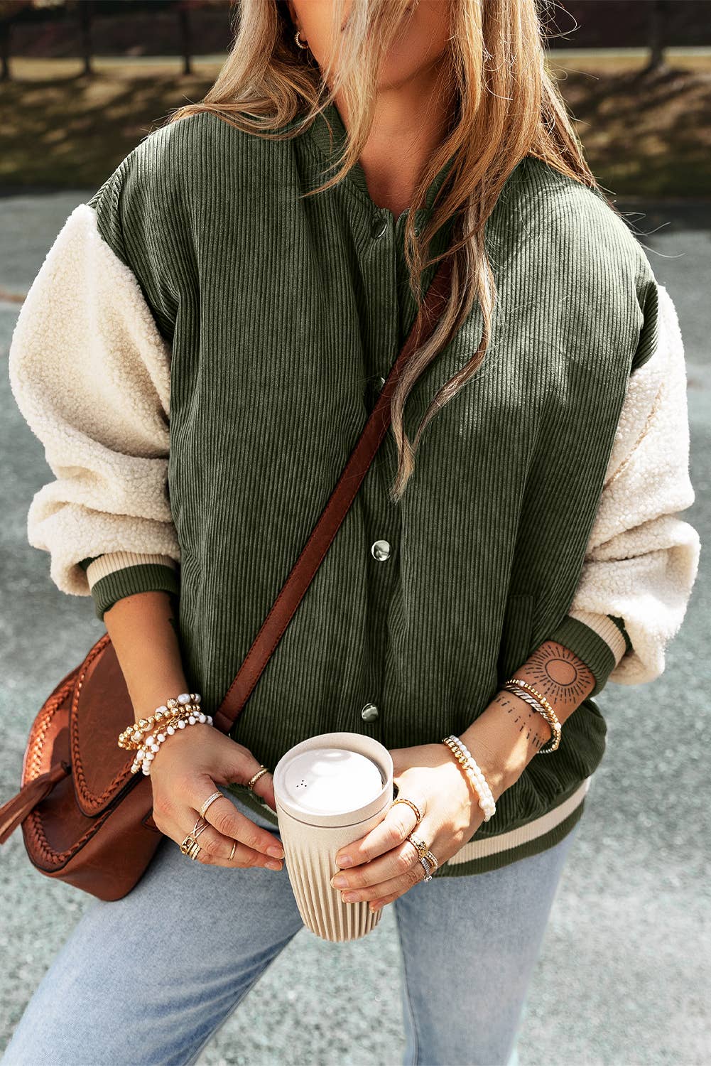 Corduroy Fleece Buttoned Bomber Jacket | S-XL