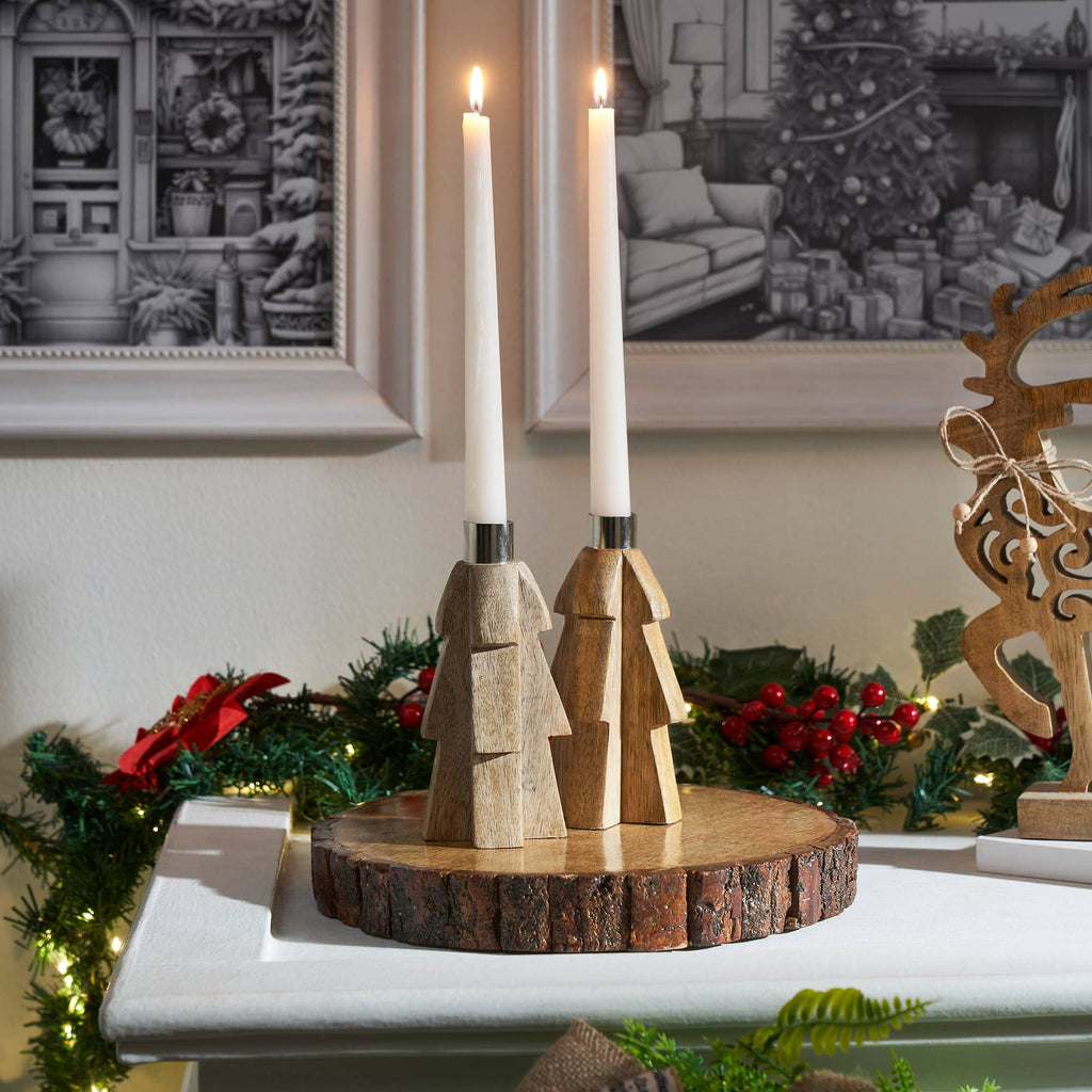 Tree Natural Wooden Taper Candle Holder
