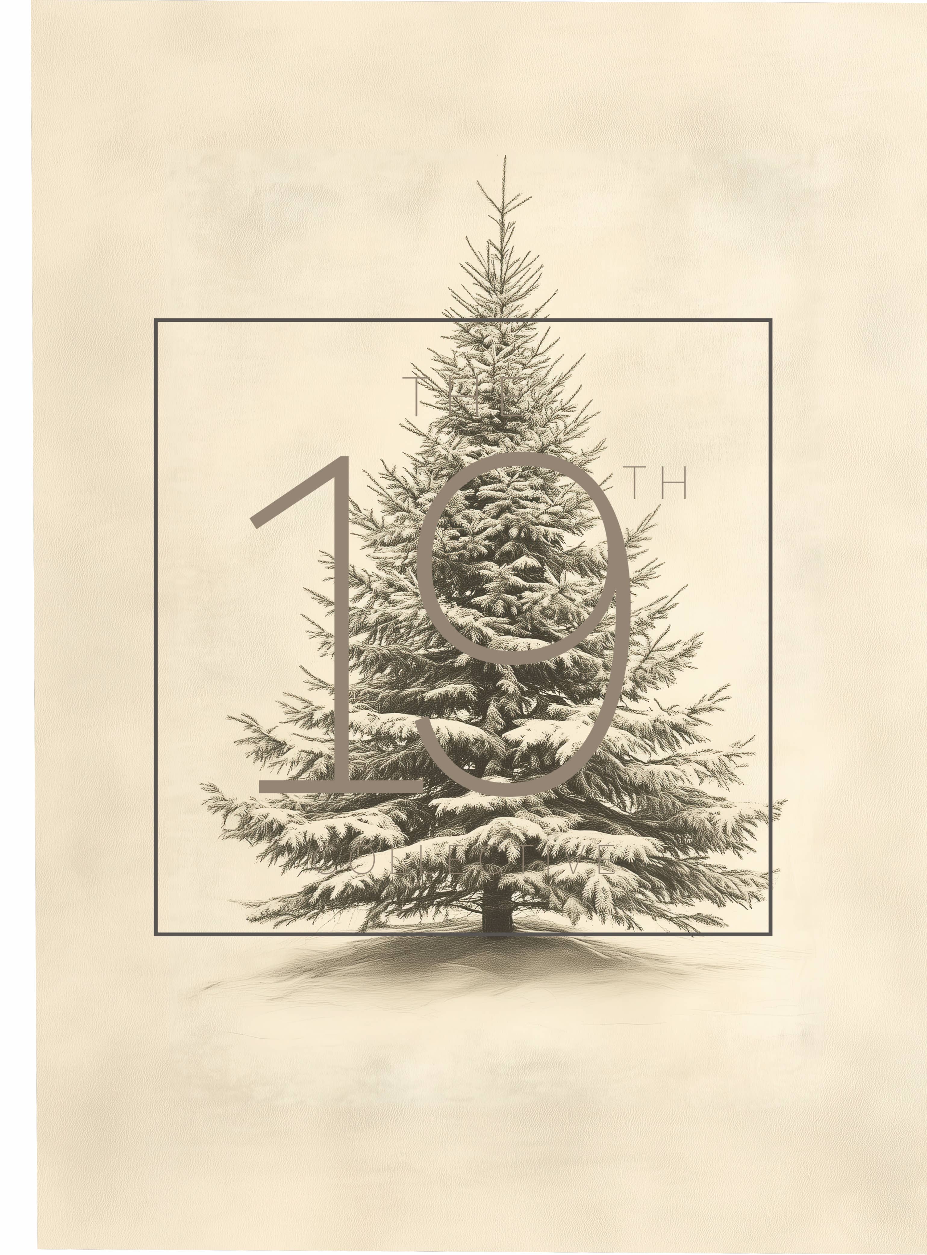 Vintage Evergreen Print, Framed Canvas, Christmas Decor