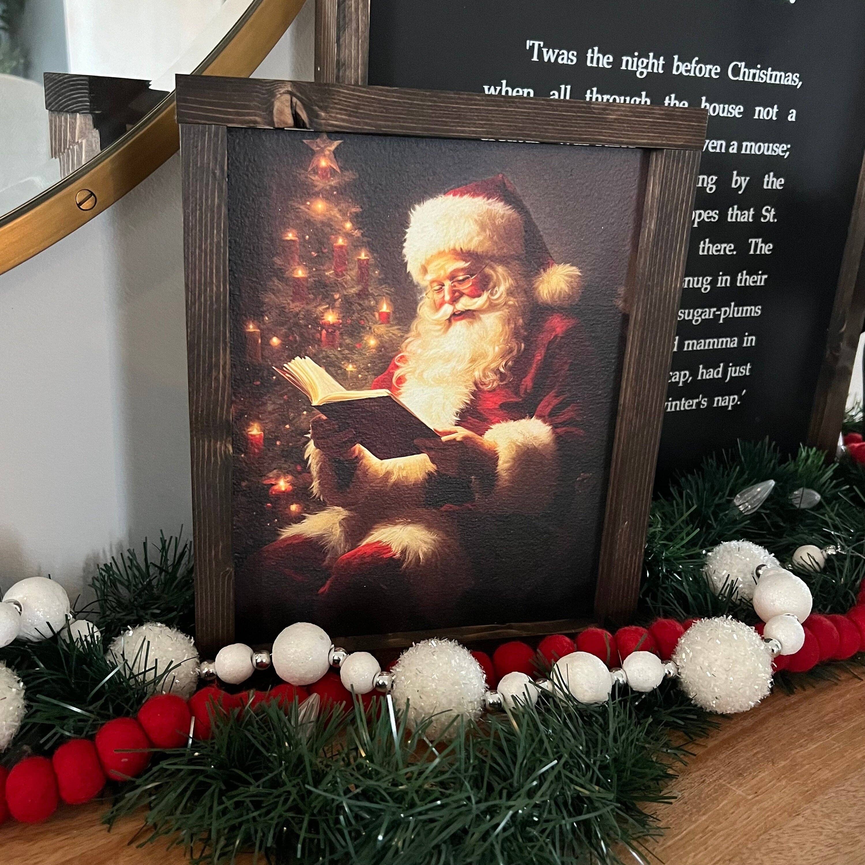 Vintage santa reading wood sign