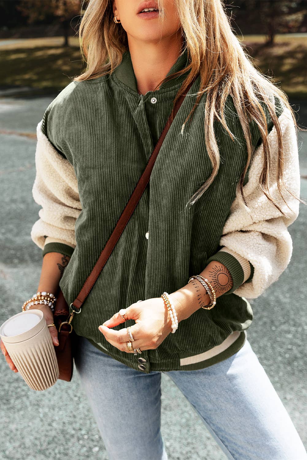 Corduroy Fleece Buttoned Bomber Jacket | S-XL
