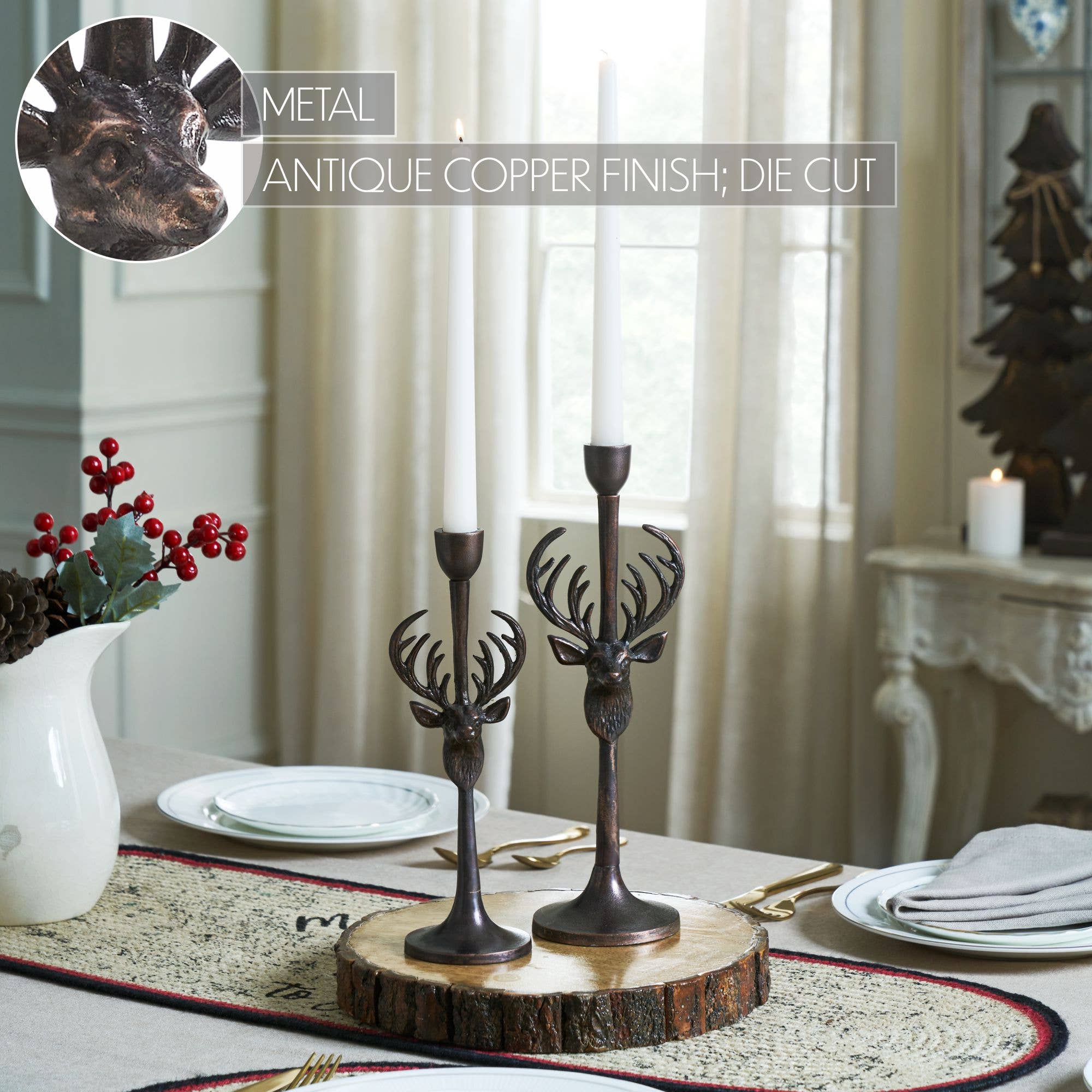 Rustic Stag Metal Candlestick Holders