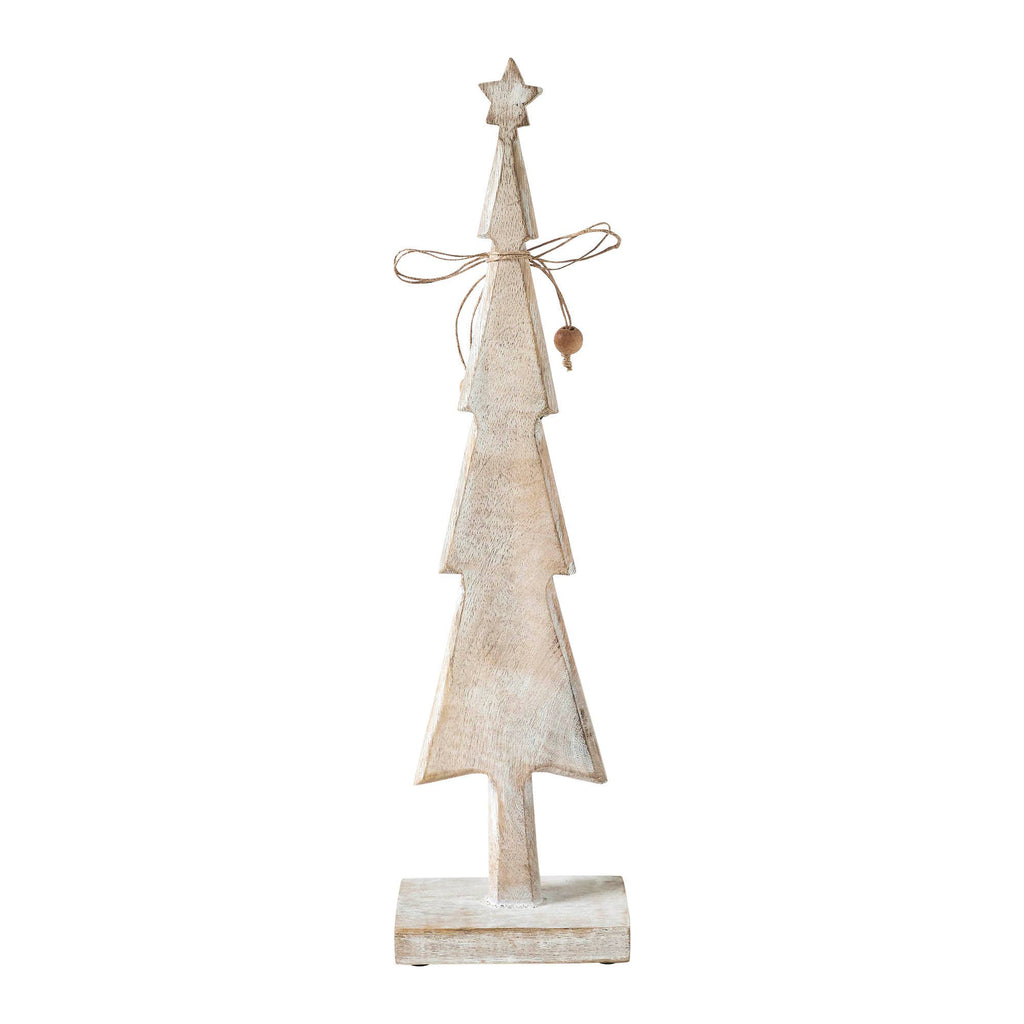 Star Top Christmas Tree Narrow White Wooden Figurine 16x4x2.5