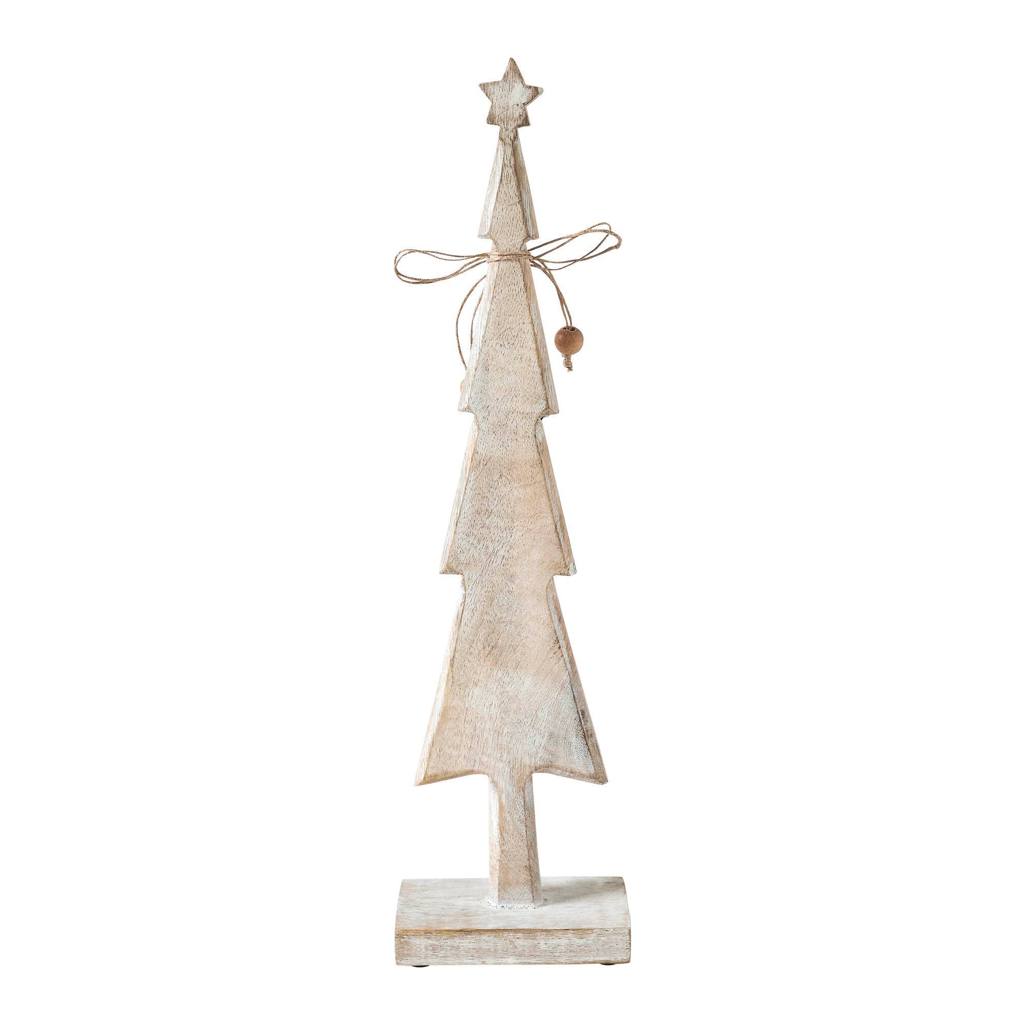 Star Top Christmas Tree Narrow White Wooden Figurine 16x4x2.5