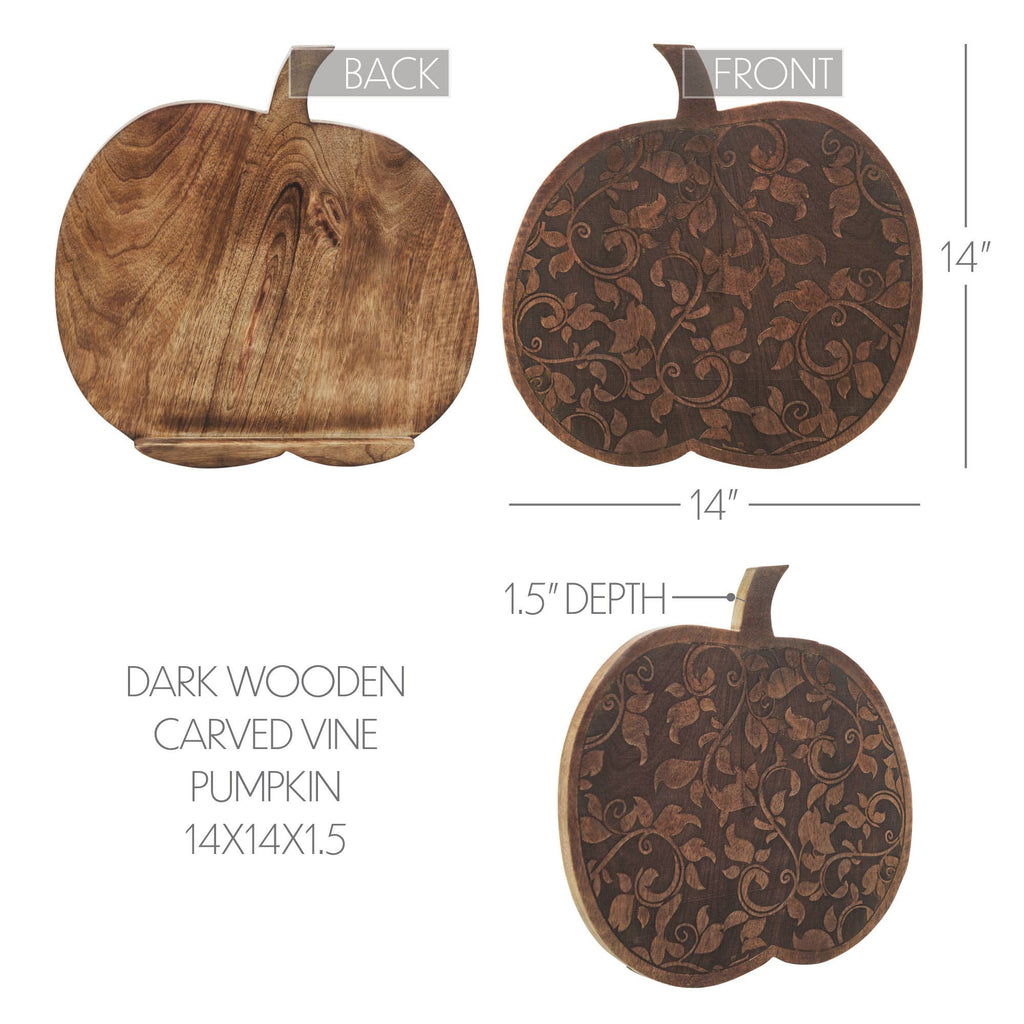 Dark Rustic Wooden Carved Vine Pumpkin 14 Farmhouse Fall Home Decor Accent