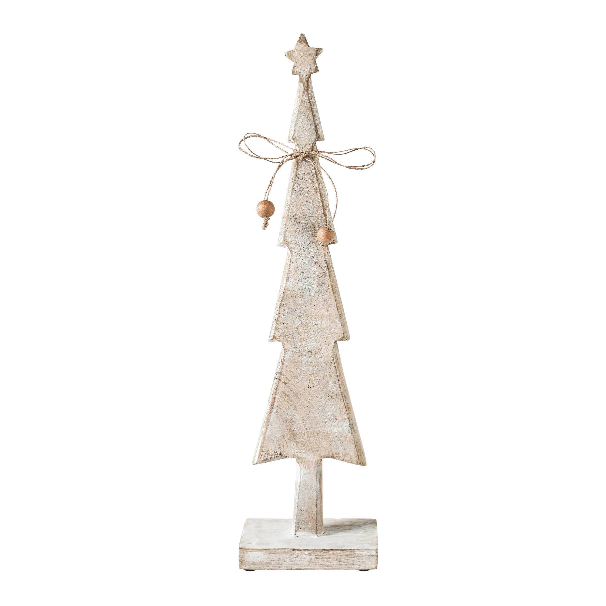 Star Top Christmas Tree Narrow White Wooden Figurine 16x4x2.5