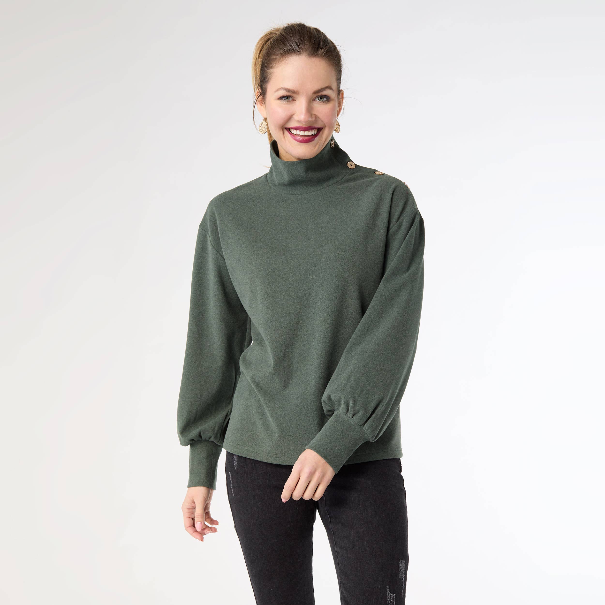 Audrina Super Soft Top with Button Detail