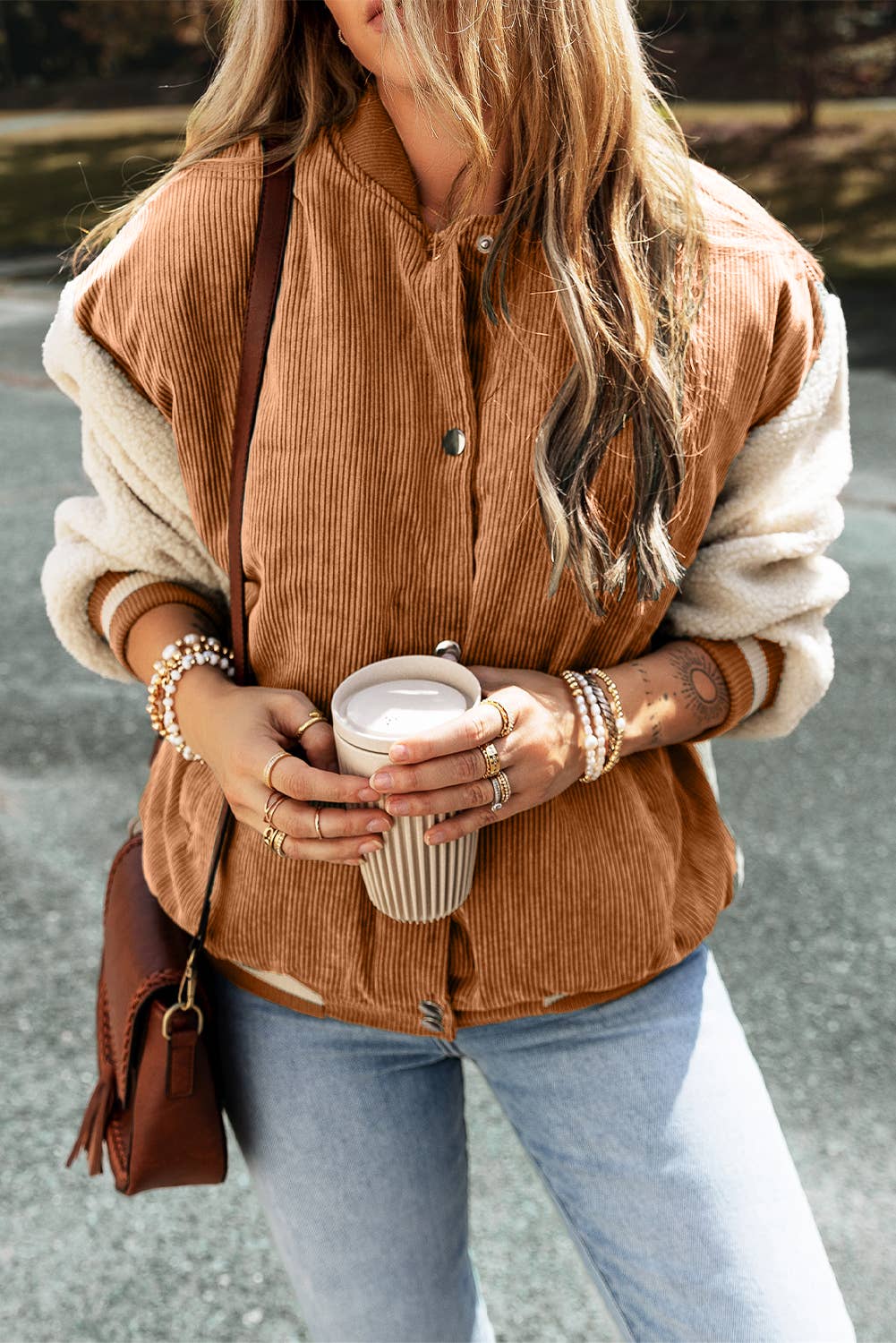 Corduroy Fleece Buttoned Bomber Jacket | S-XL