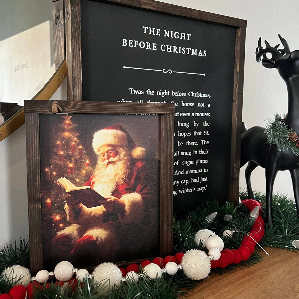 Vintage santa reading wood sign