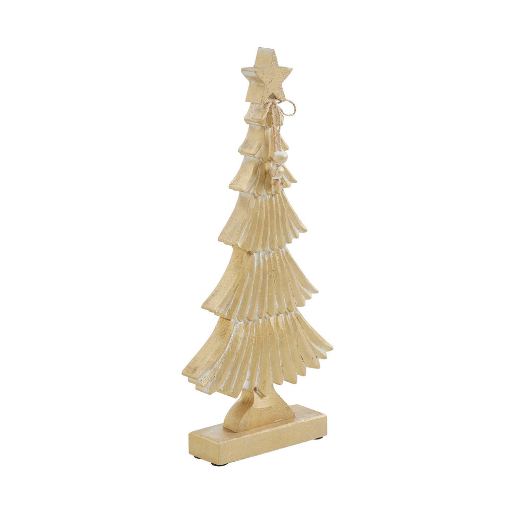 Yuletide Glow Brushed Gold Wooden Tree 17x8x2