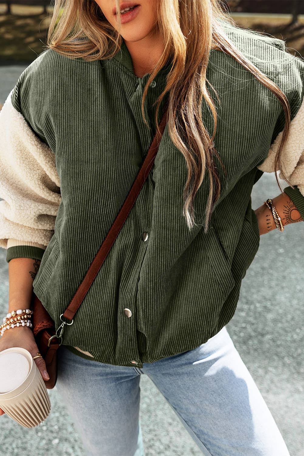 Corduroy Fleece Buttoned Bomber Jacket | S-XL