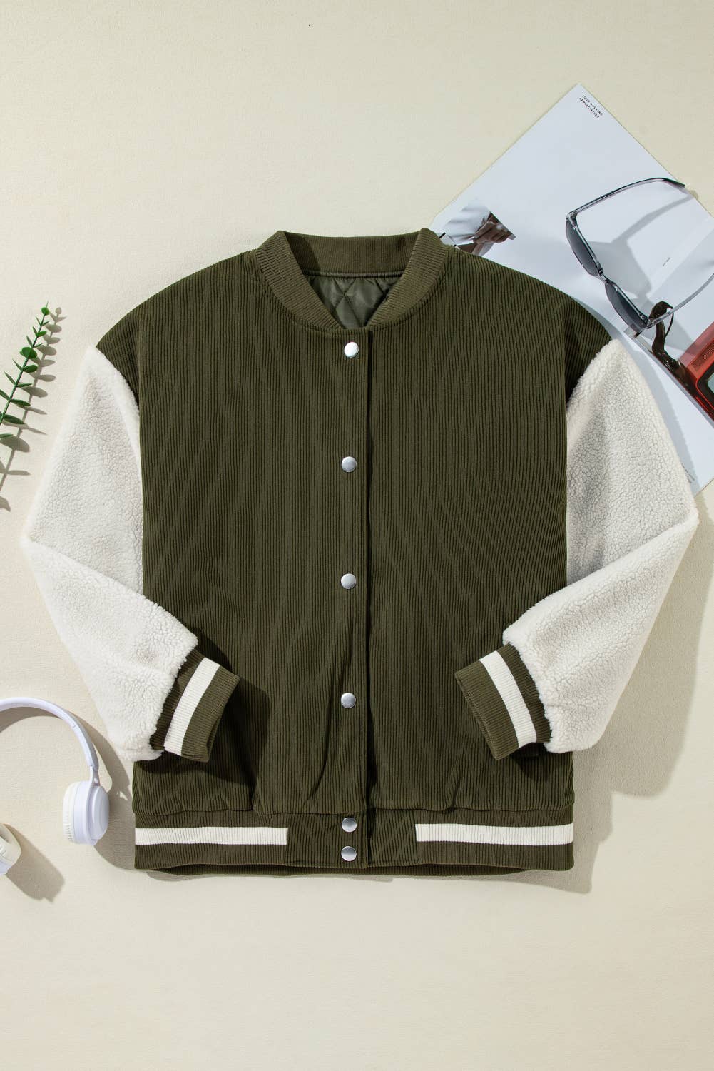 Corduroy Fleece Buttoned Bomber Jacket | S-XL