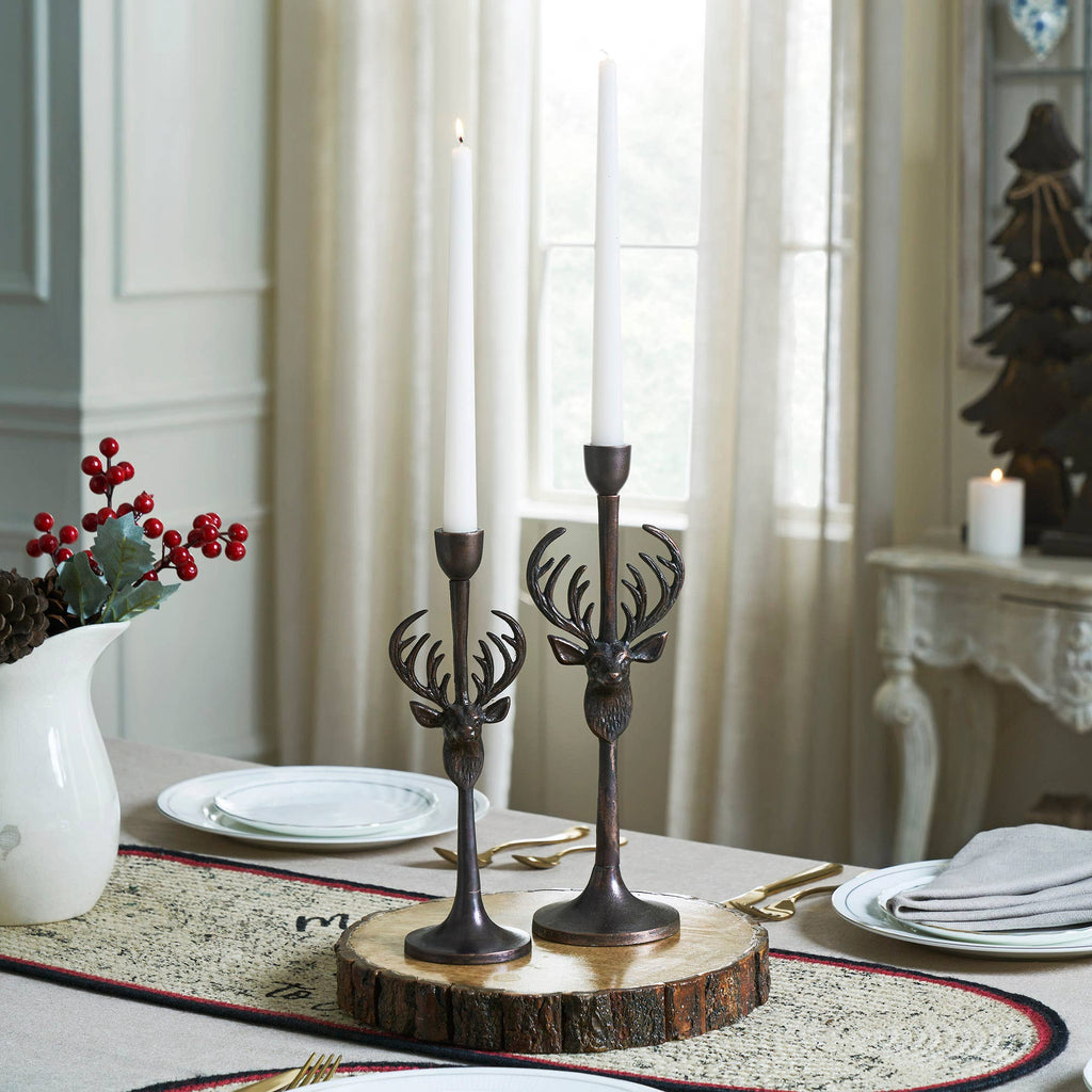 Rustic Stag Metal Candlestick Holders