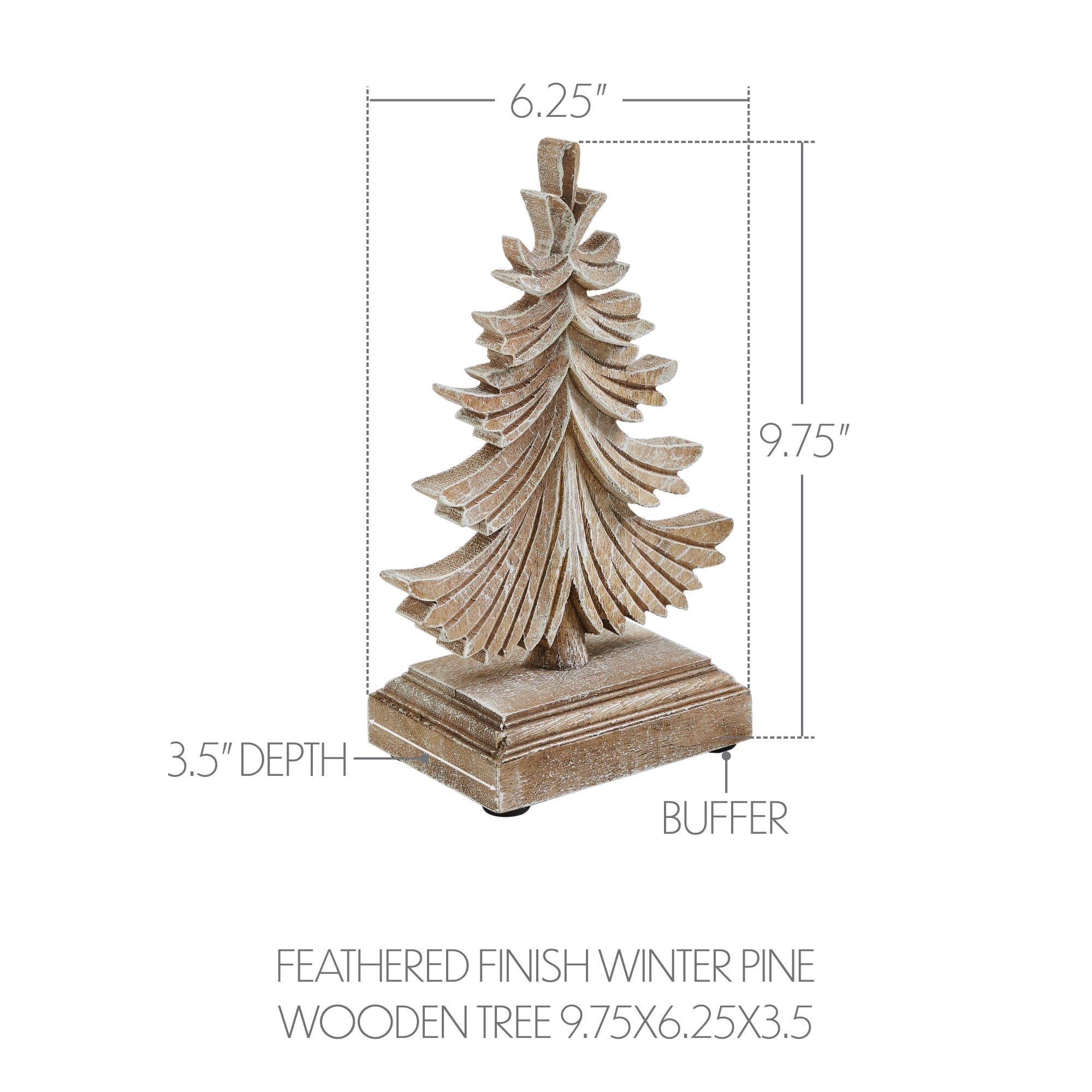 Feathered Finish Winter Pine Wooden Tree 9.75x6.25x3.5