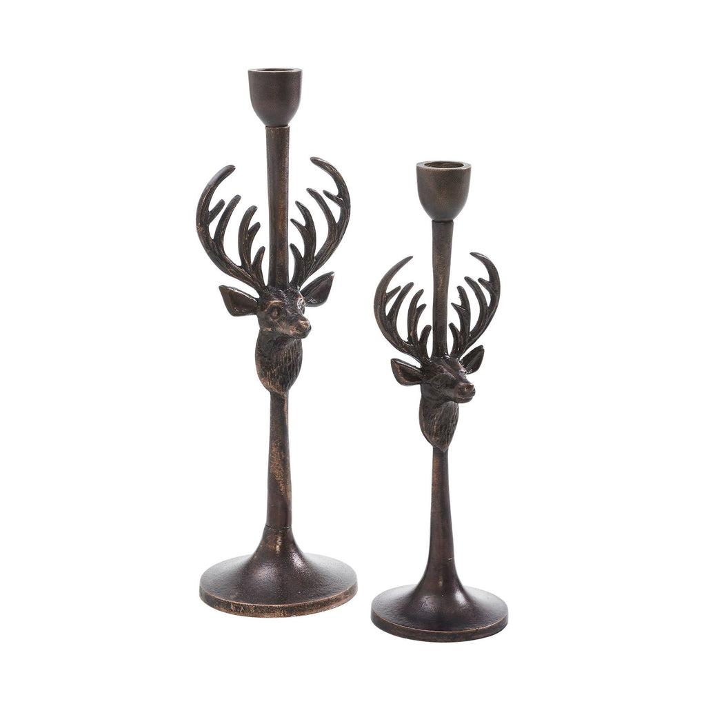 Rustic Stag Metal Candlestick Holders