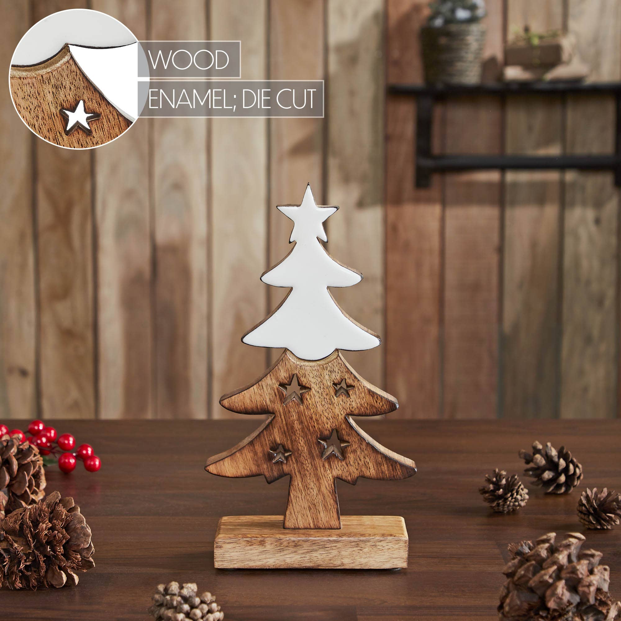 Christmas Tree Two Toned White Natural Wooden Figurine 10x5.5x2