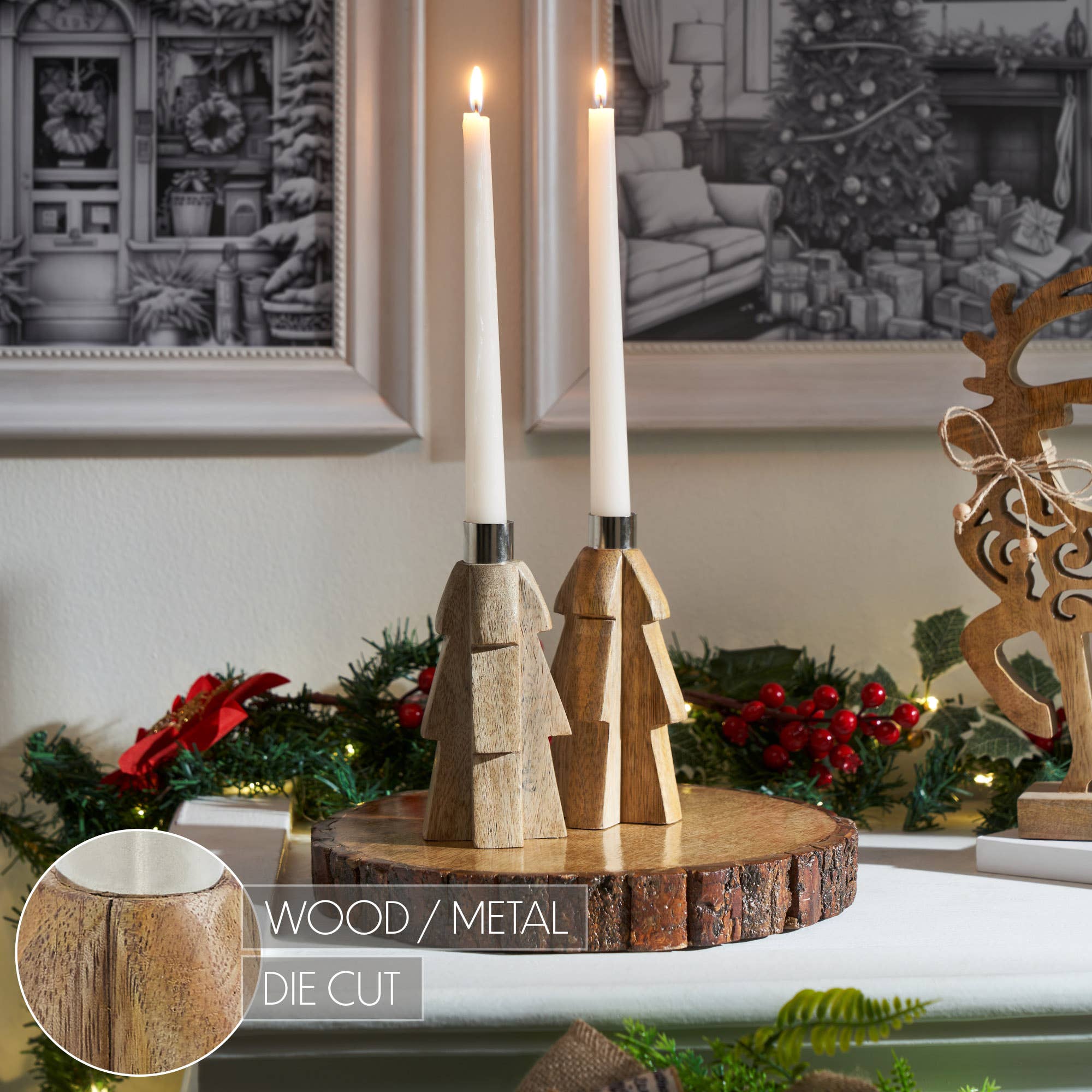 Tree Natural Wooden Taper Candle Holder