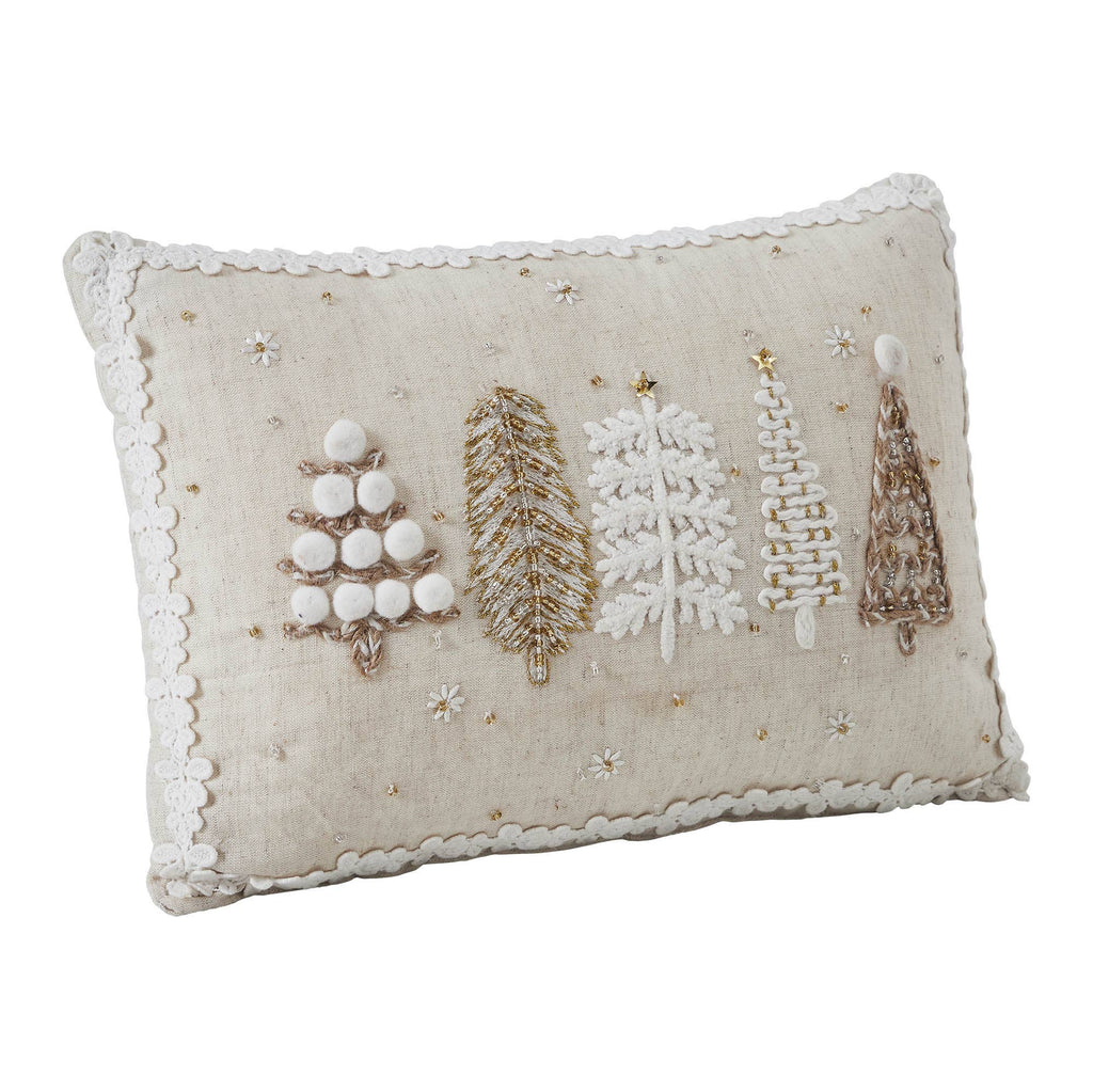 5 Christmas Trees White Pillow 14x10