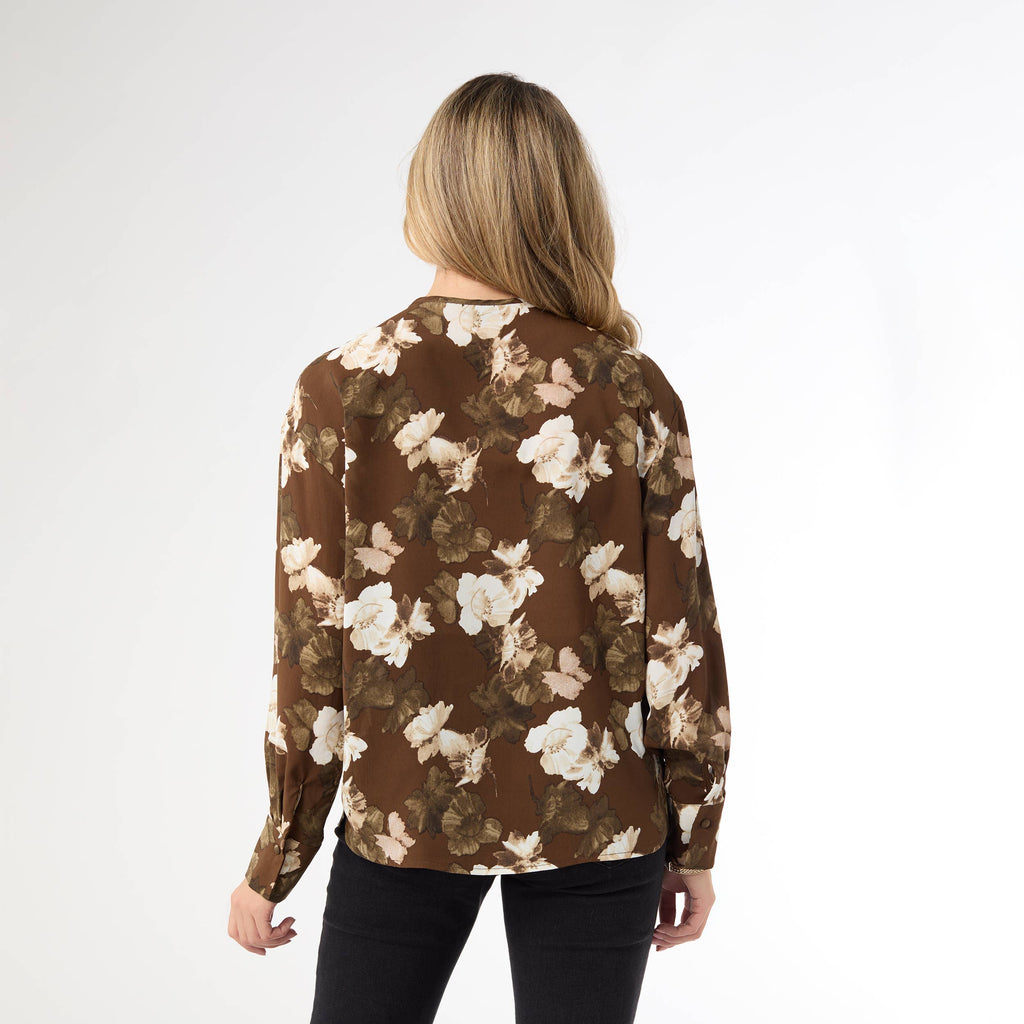 Denisa Sheer Floral Print V-Neck Woven Top