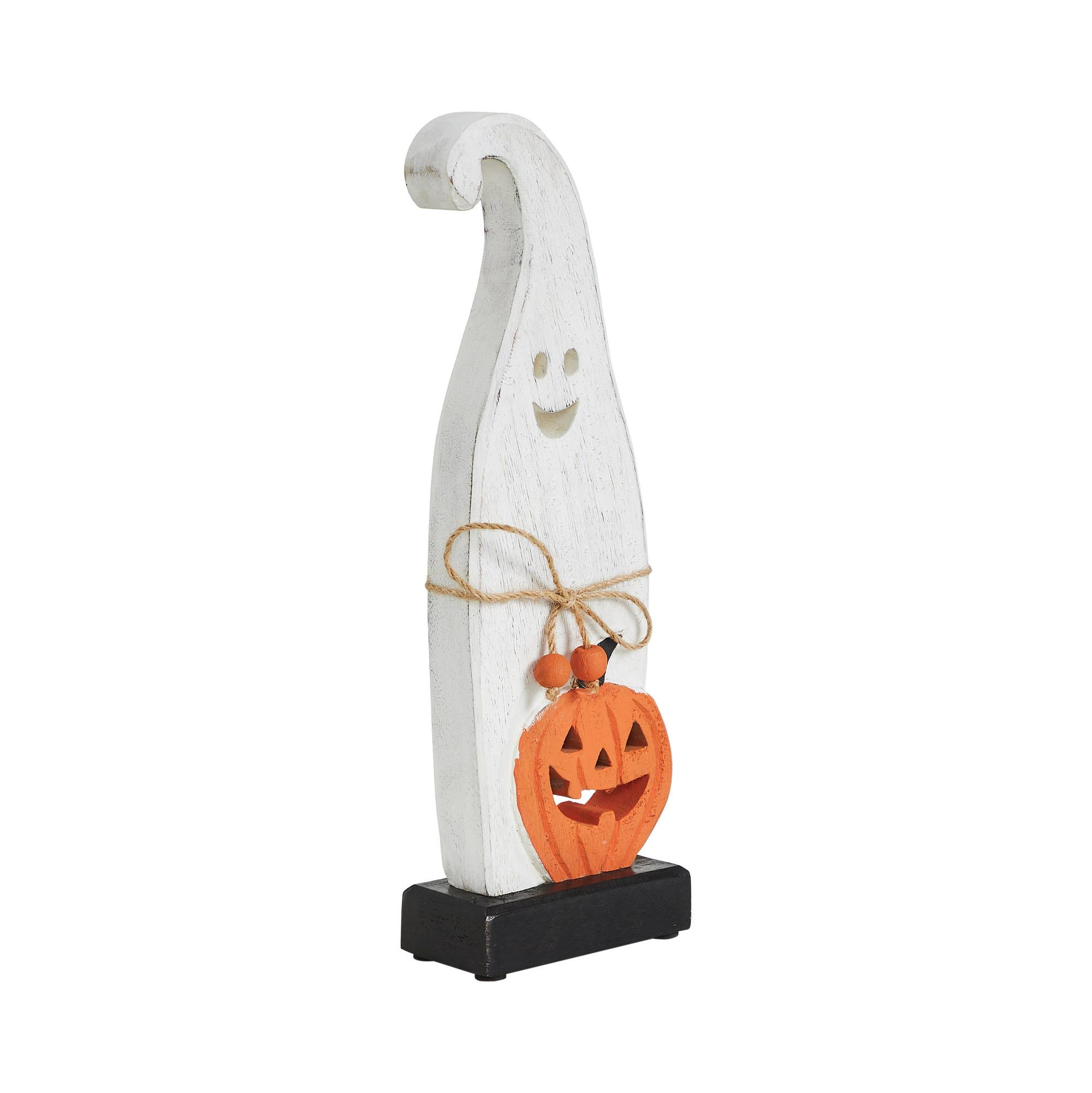 Whimsical Wooden Jack O Lantern Ghost Tabletop Decor Figurine Festive Fall Halloween Accent 12.5inch