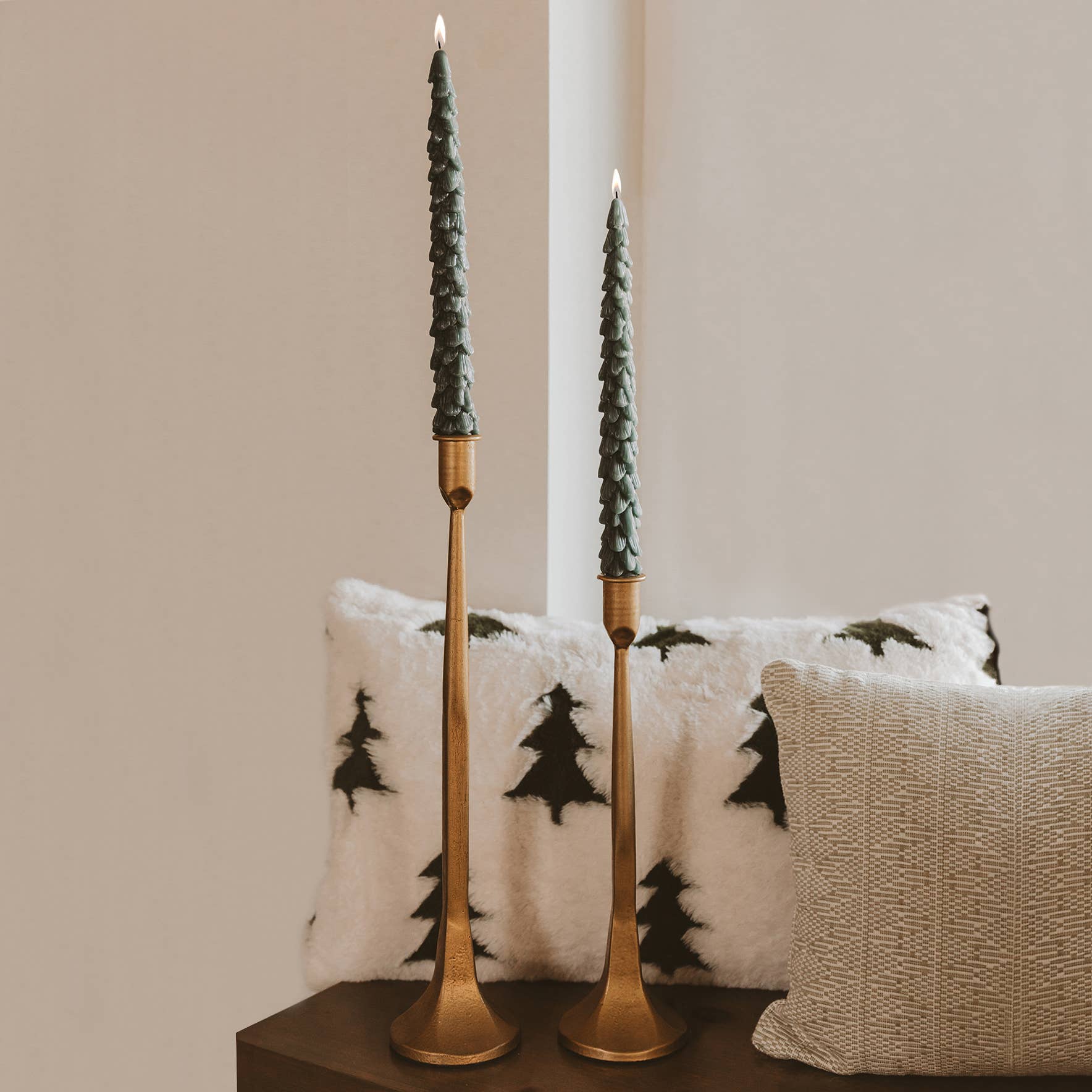 *NEW* Green Tree Taper Candles, Set of 2 - Christmas Decor