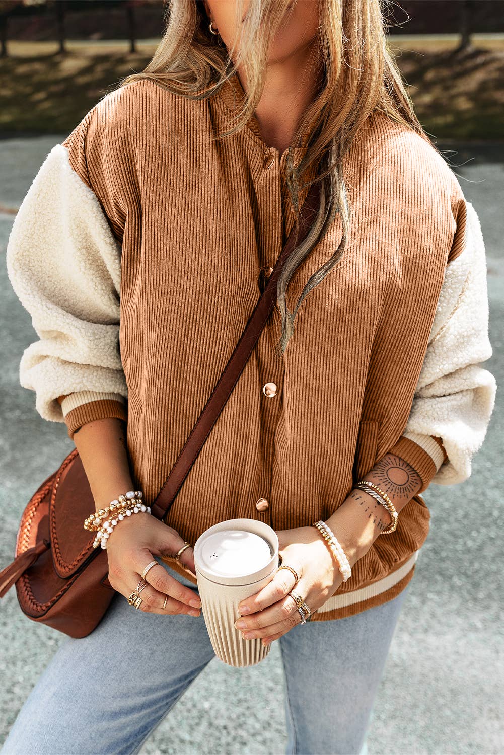 Corduroy Fleece Buttoned Bomber Jacket | S-XL