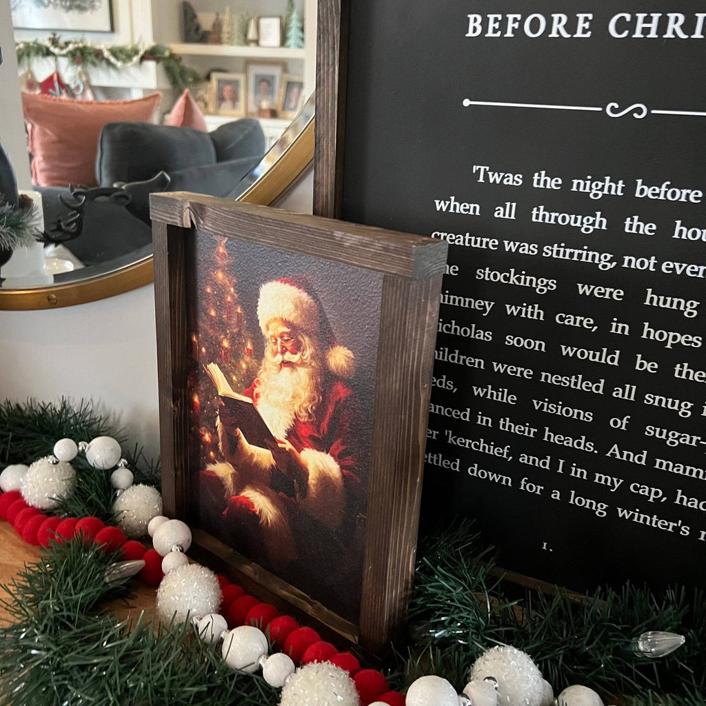 Vintage santa reading wood sign