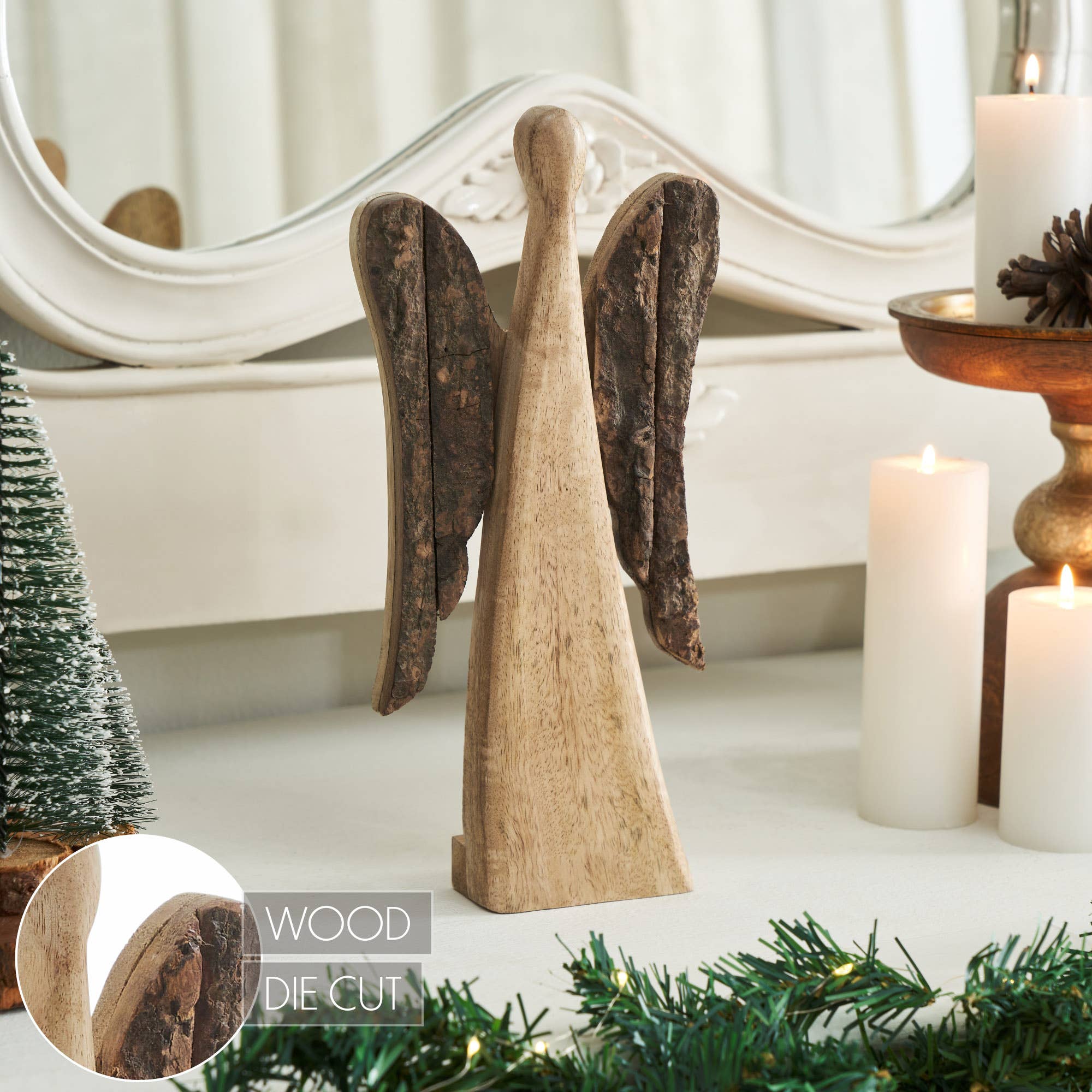 Natural and Dark Wooden Angel Large 12.25x5.5x1.5