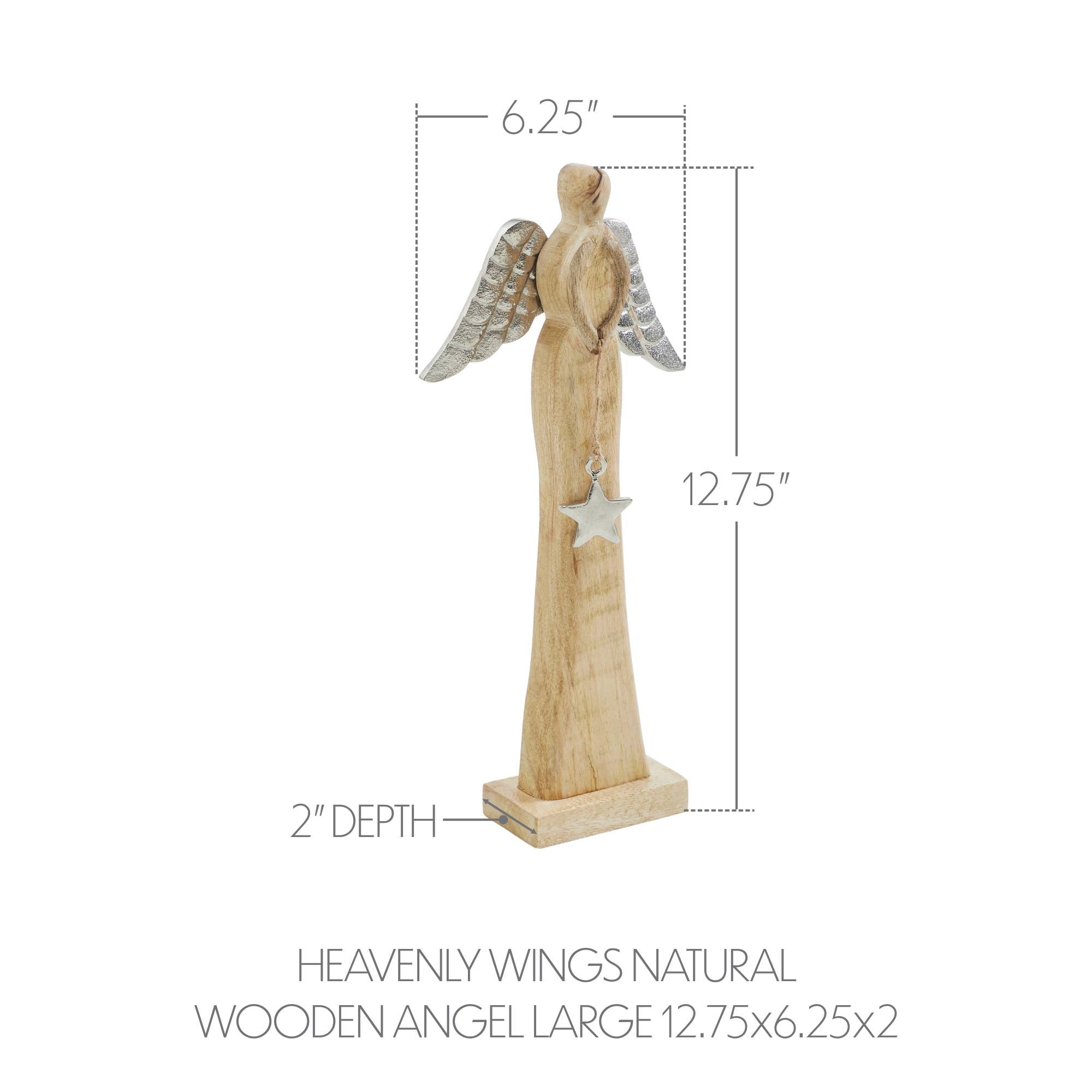Heavenly Wings Natural Wooden Angel Large 12.75x6.25x2