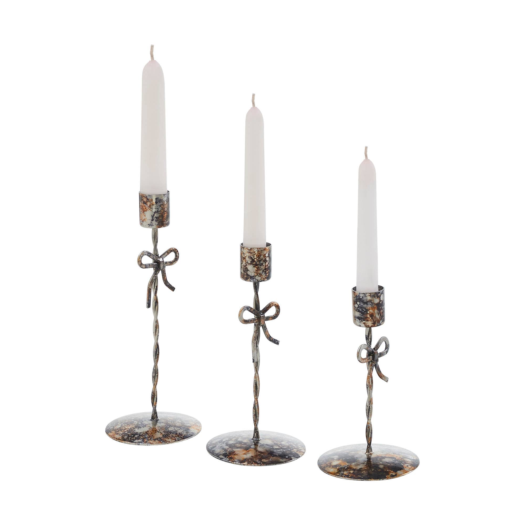 Bow Candlestick Holders Burnished Metal Set of 3 - 5.25/6.25/7.5 inch
