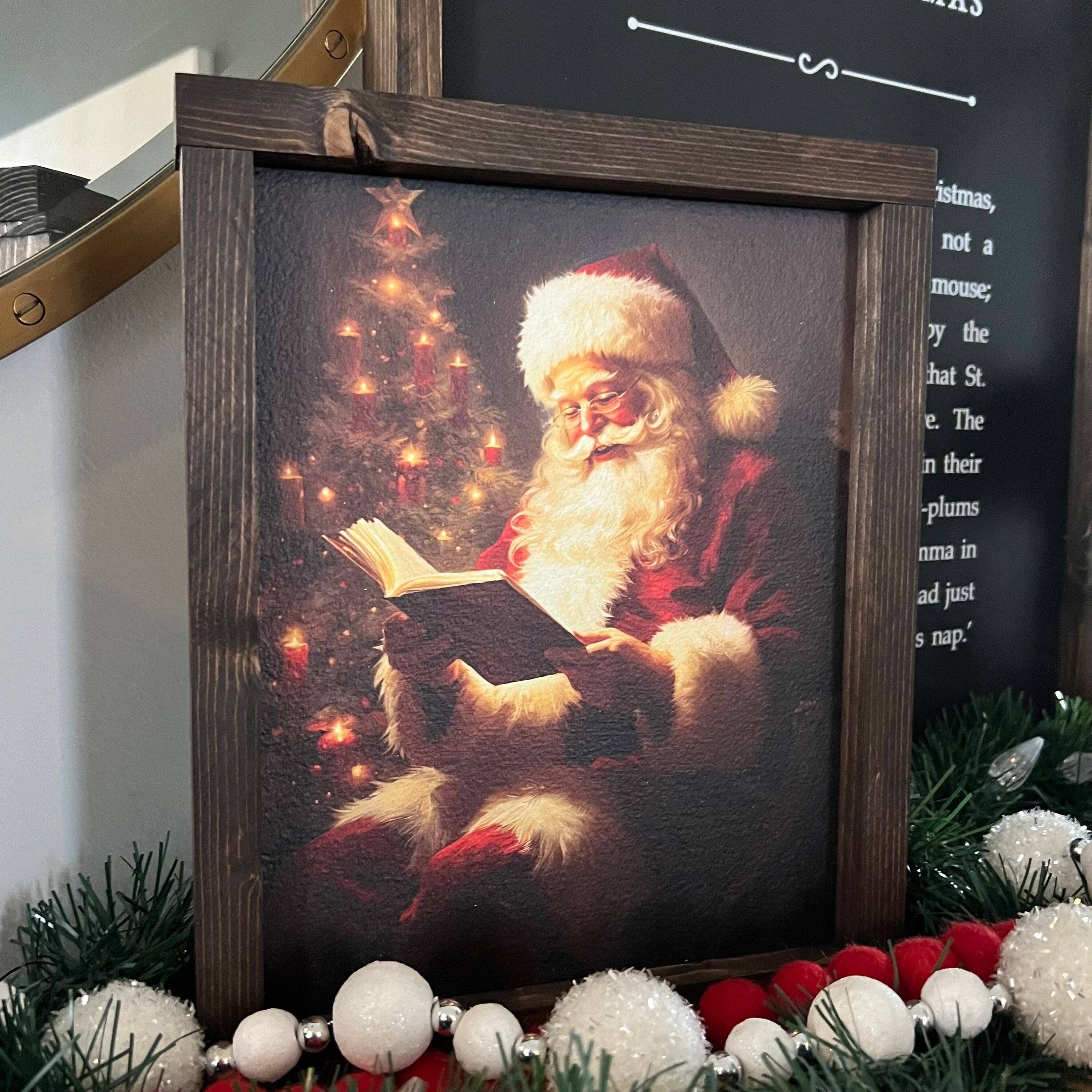 Vintage santa reading wood sign