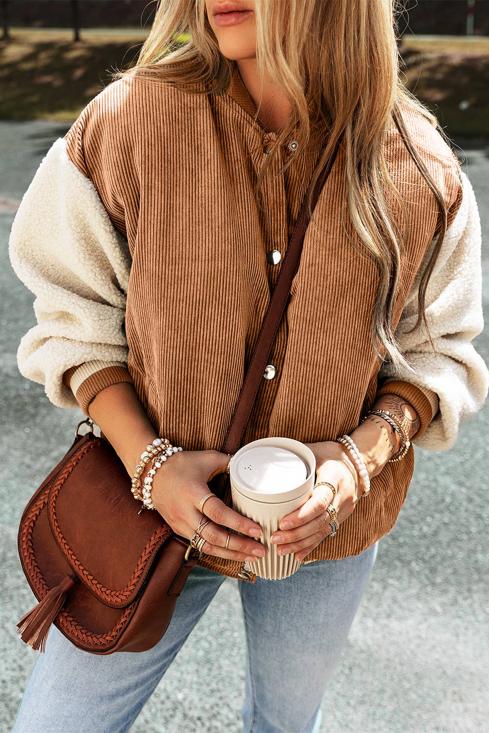 Corduroy Fleece Buttoned Bomber Jacket | S-XL