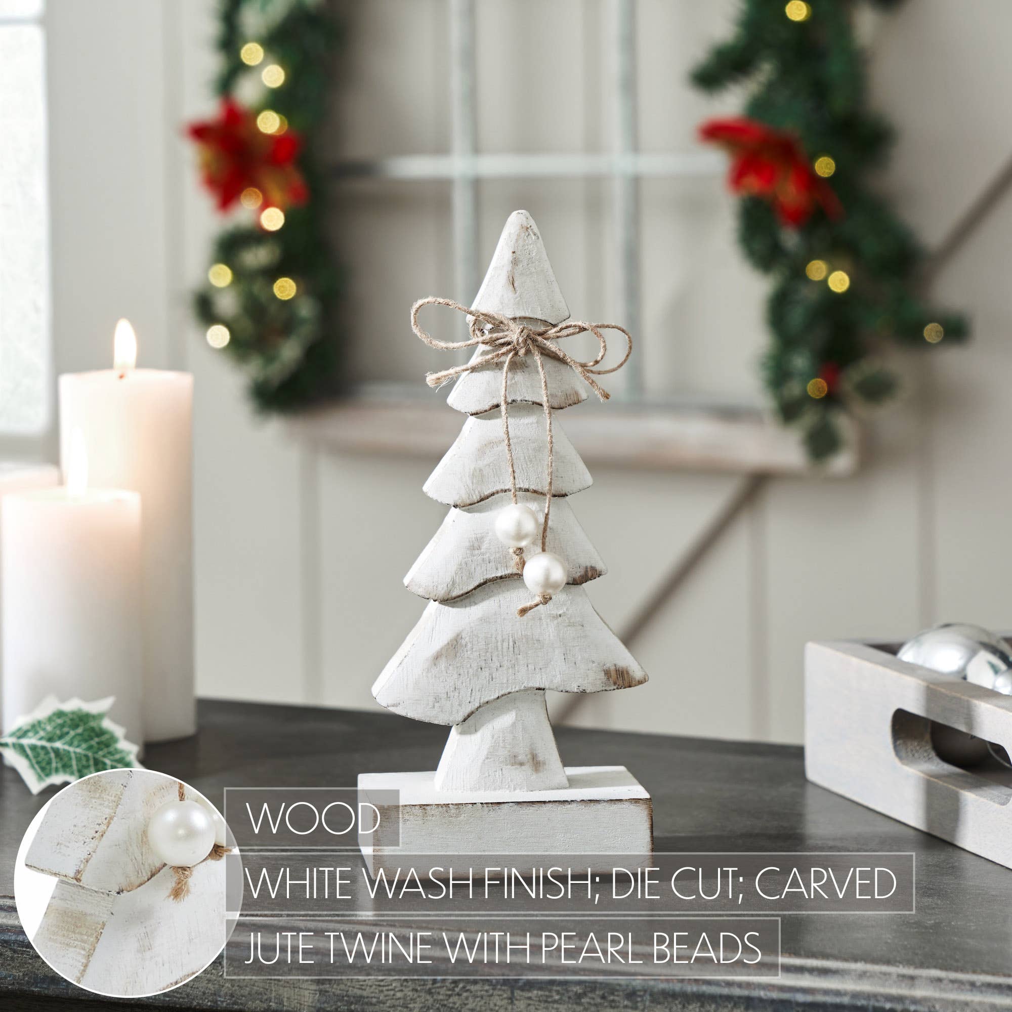 Pretty in Pearl Distressed White Wooden Tree Small 8x3.5x2.5