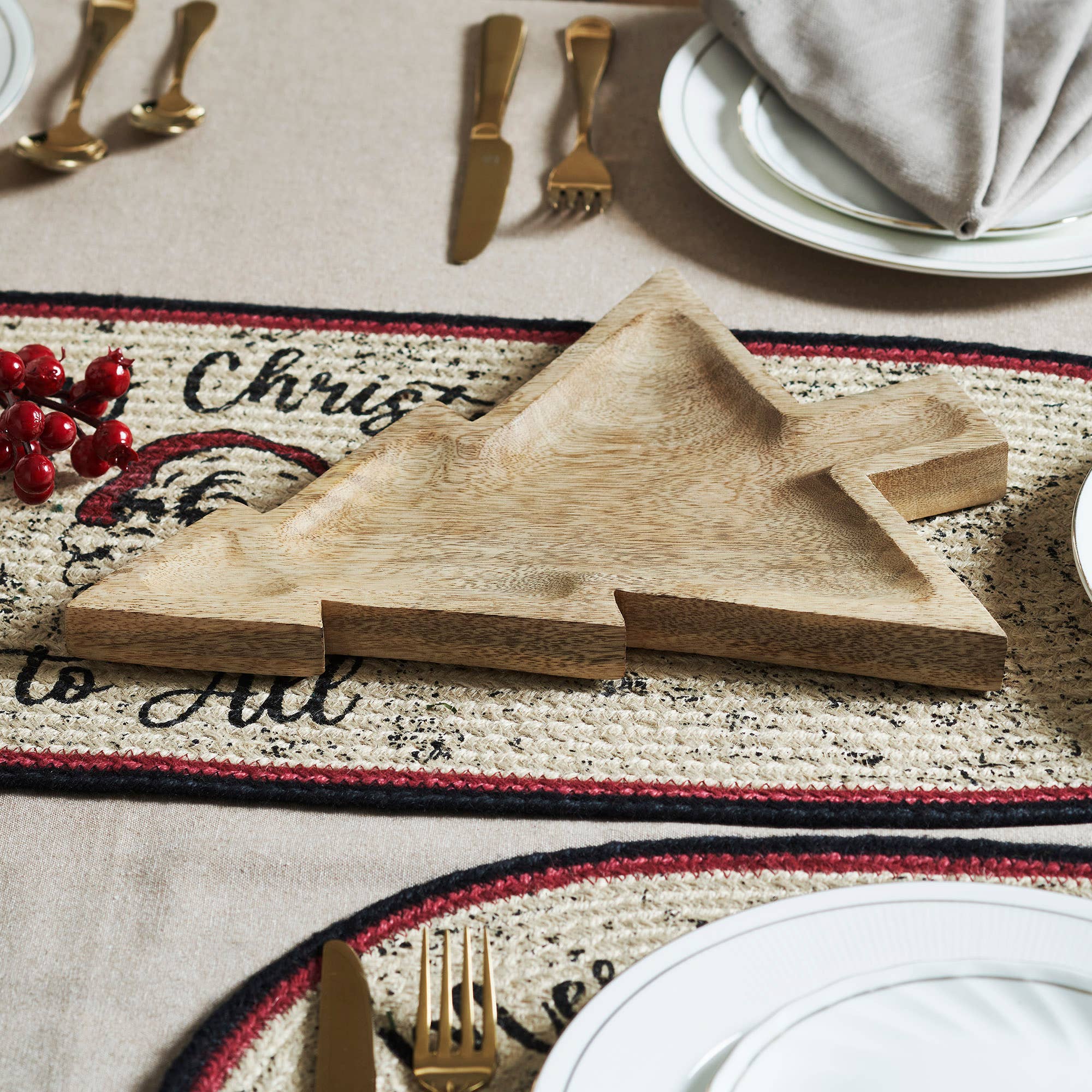 Tree-Shaped Natural Wooden Decorative Tray 13.75x10.5x1