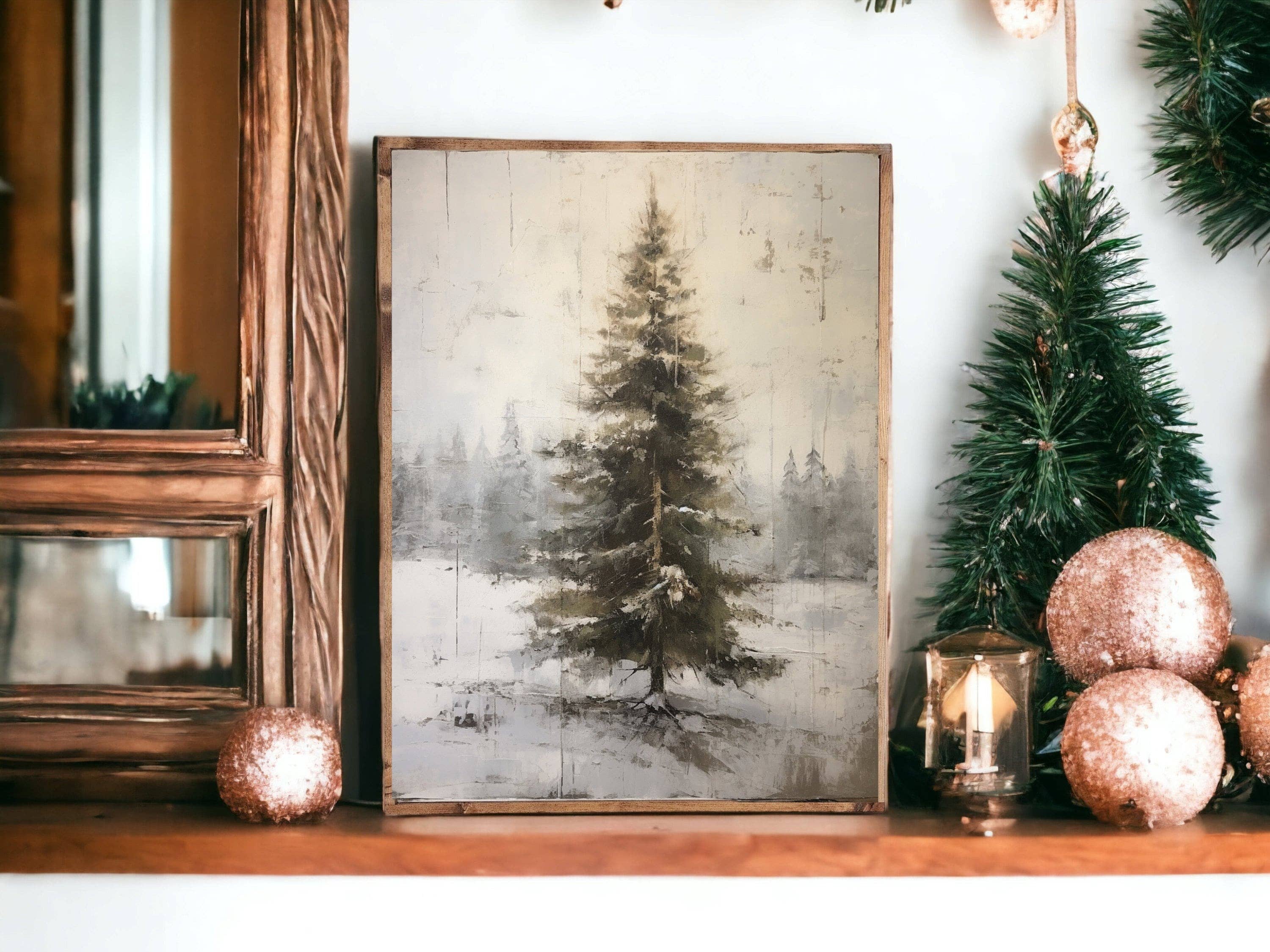 Vintage Evergreen Tree Print - Winter Wall Decor